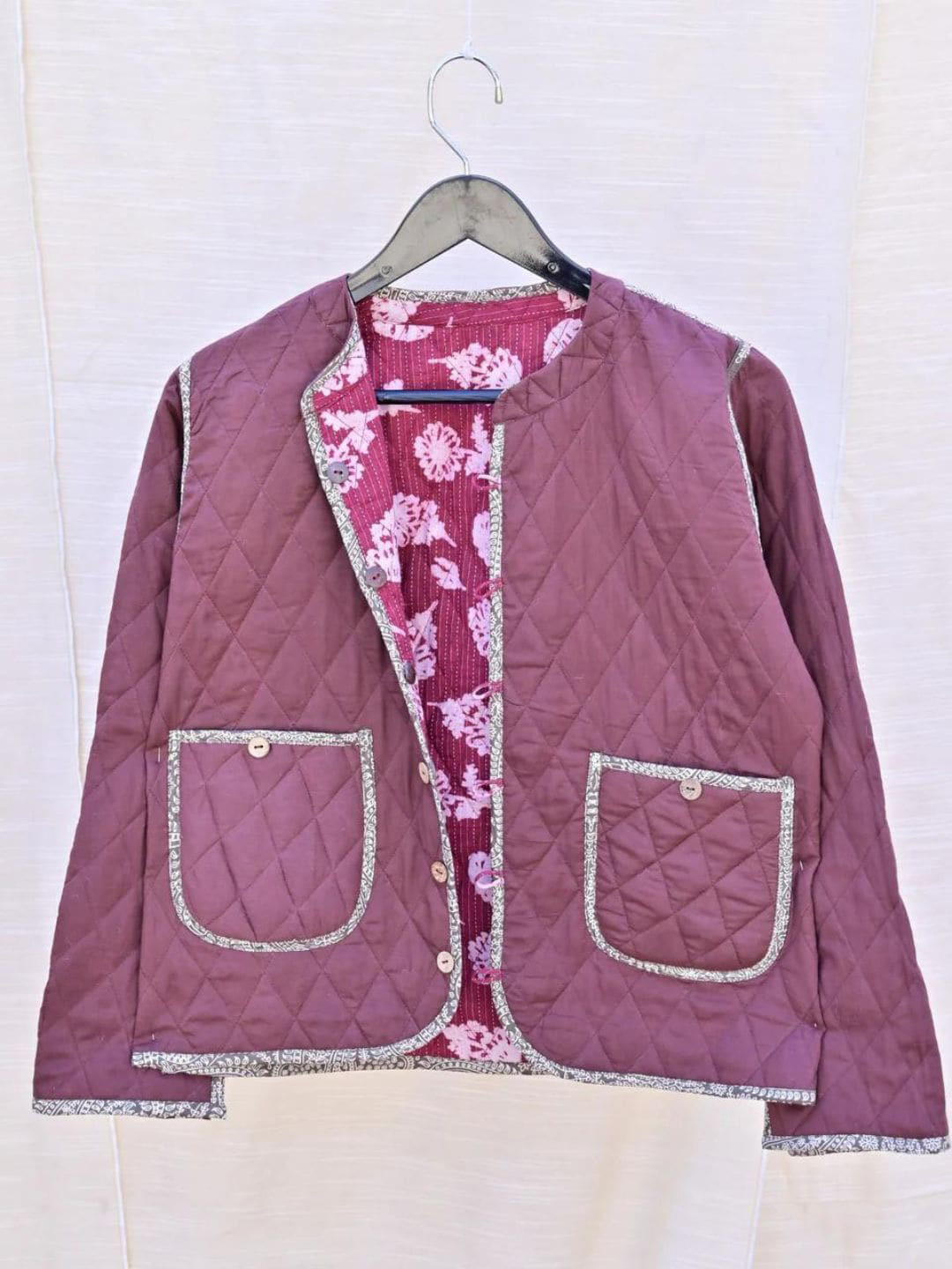 

Mera Rang Floral Printed Reversible Cotton Quilted Jacket, Maroon