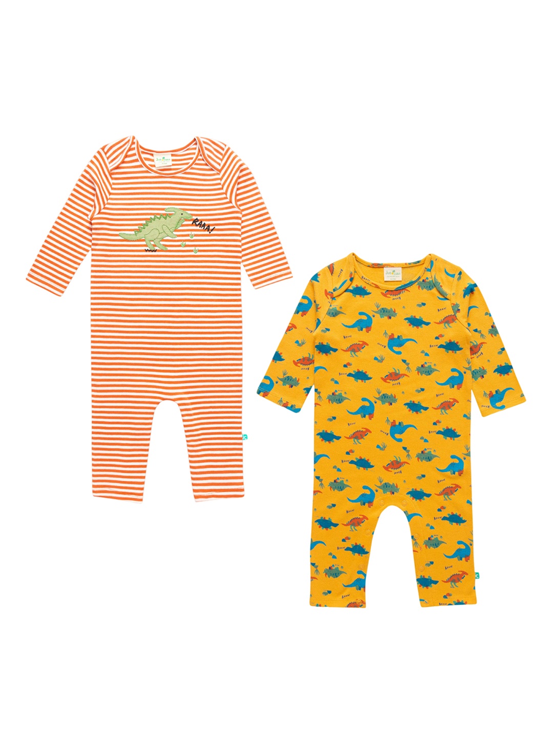 

JusCubs Infant Boys Pack Of 2 Printed Envelop Neck Cotton Rompers, Orange