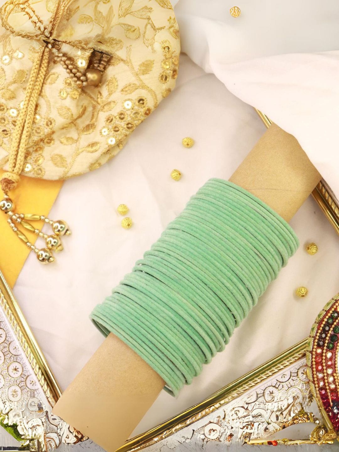 

I Jewels Set Of 48 Velvet Bangles, Sea green