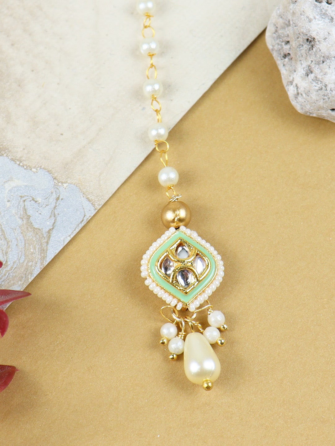 

Asthetika Kids Girls Kundan Studded Maang Tikka Head Jewellery, Gold