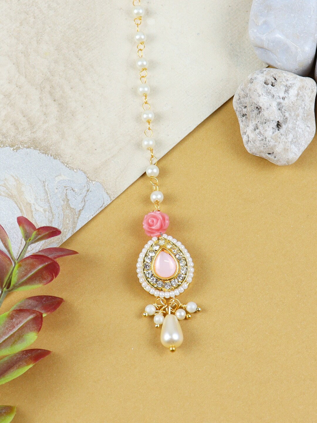 

Asthetika Kids Girls Kundan Studded Maang Tikka Head Jewellery, Gold