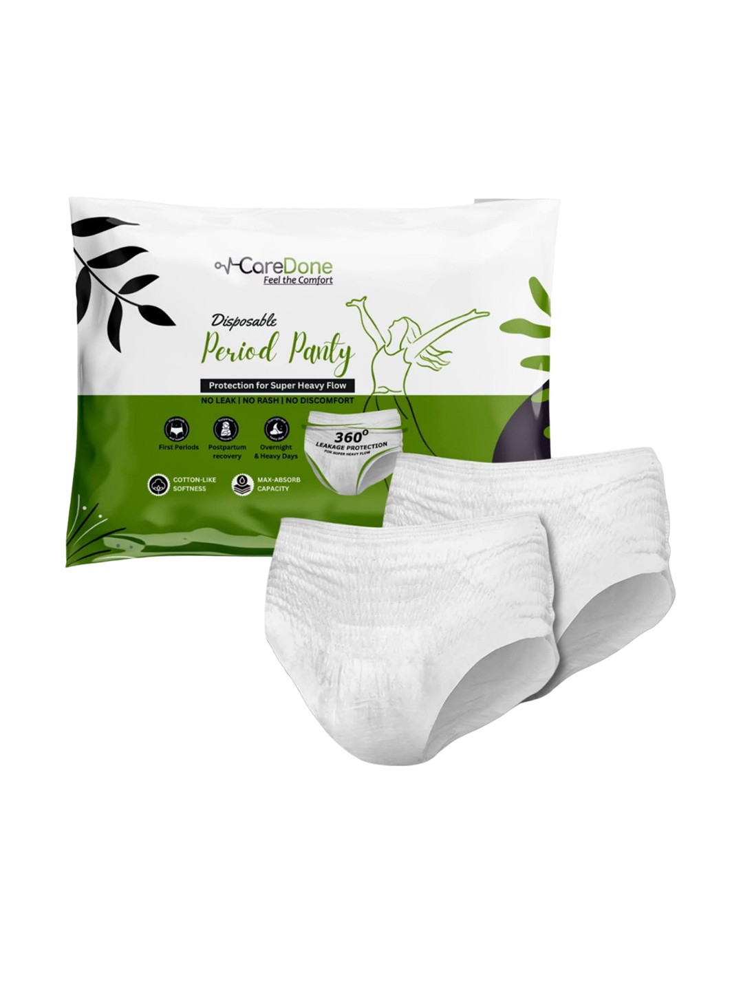 

CareDone Pack Of 2 Leak-Proof Disposable Cotton Period Panties, White