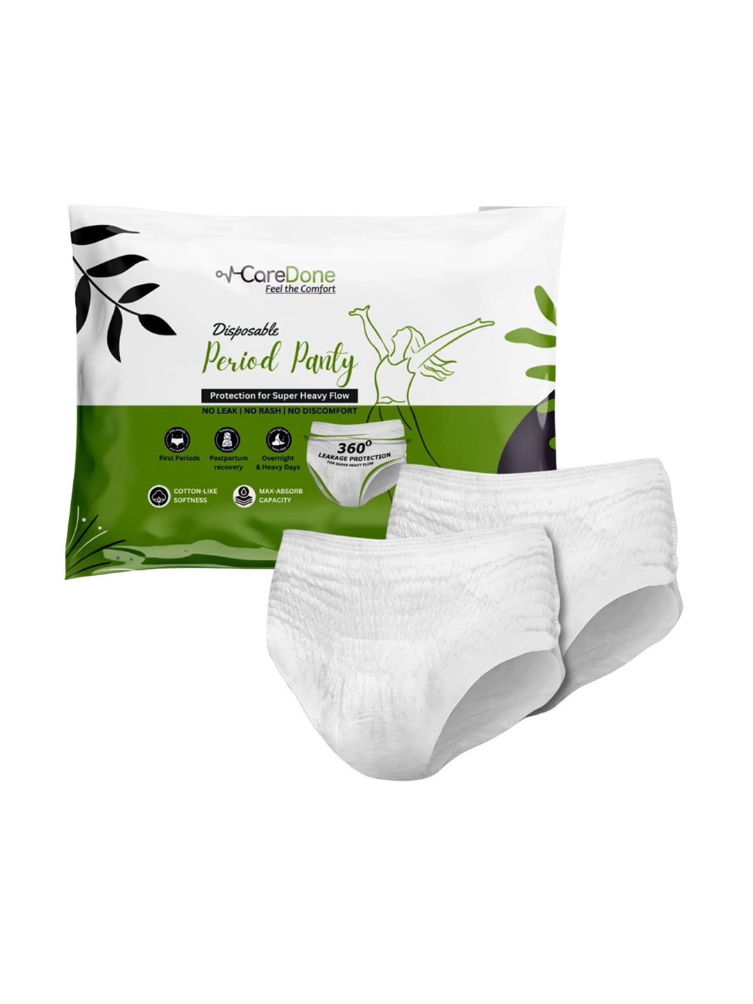 

CareDone Pack Of 2 Leak-Proof Disposable Cotton Period Panties, White