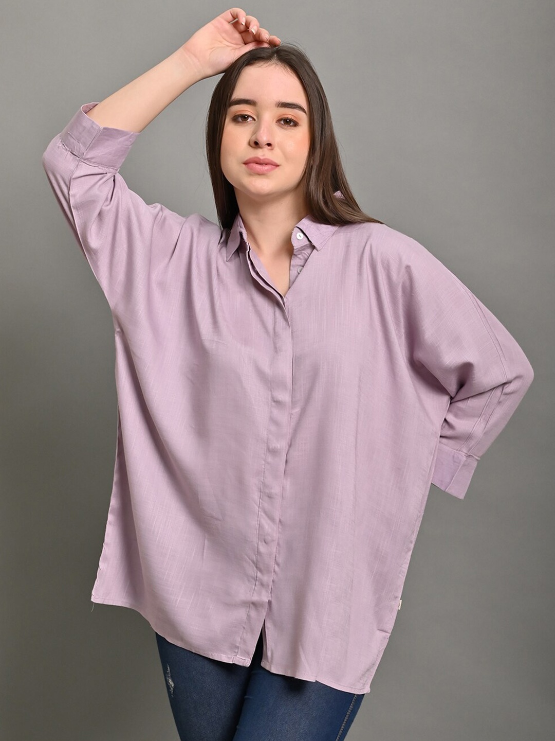 

NoBarr Comfort Extended Sleeves Cotton Oversized Casual Shirt, Purple