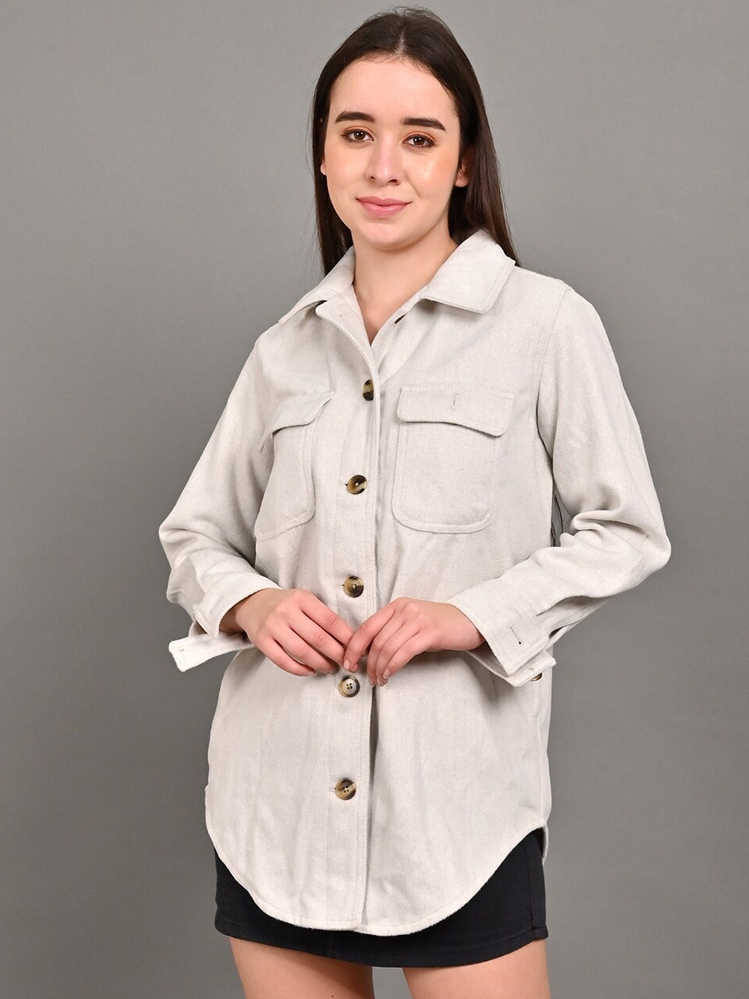

NoBarr Comfort Spread Collar Oversized Shacket, White