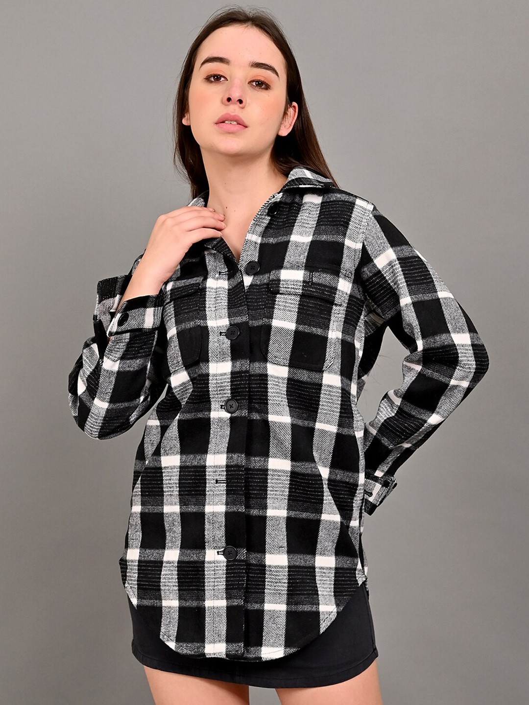

NoBarr Comfort Checked Long Sleeves Casual Shirt, Black