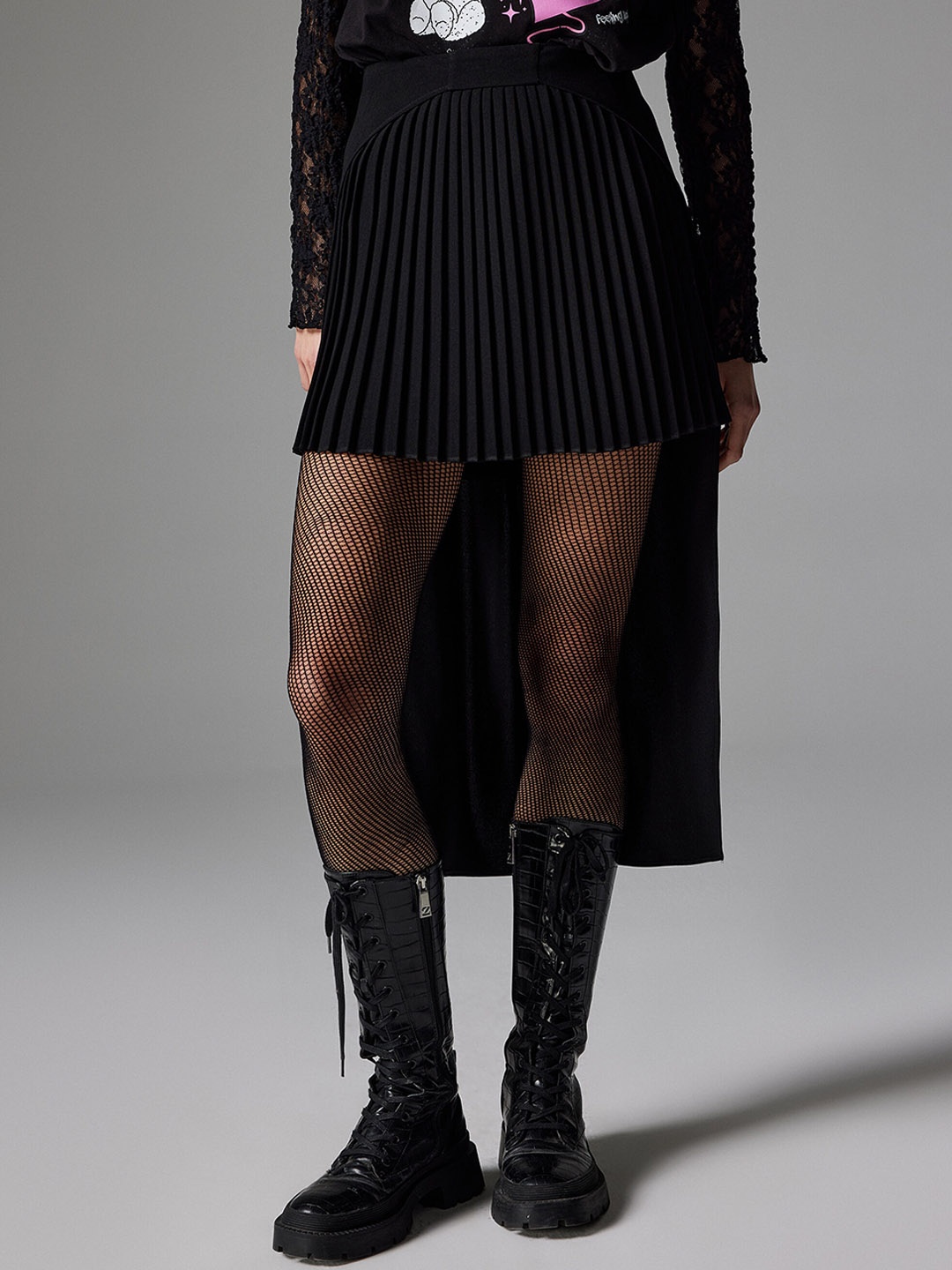 

Koton Pleated High Low Skirt, Black