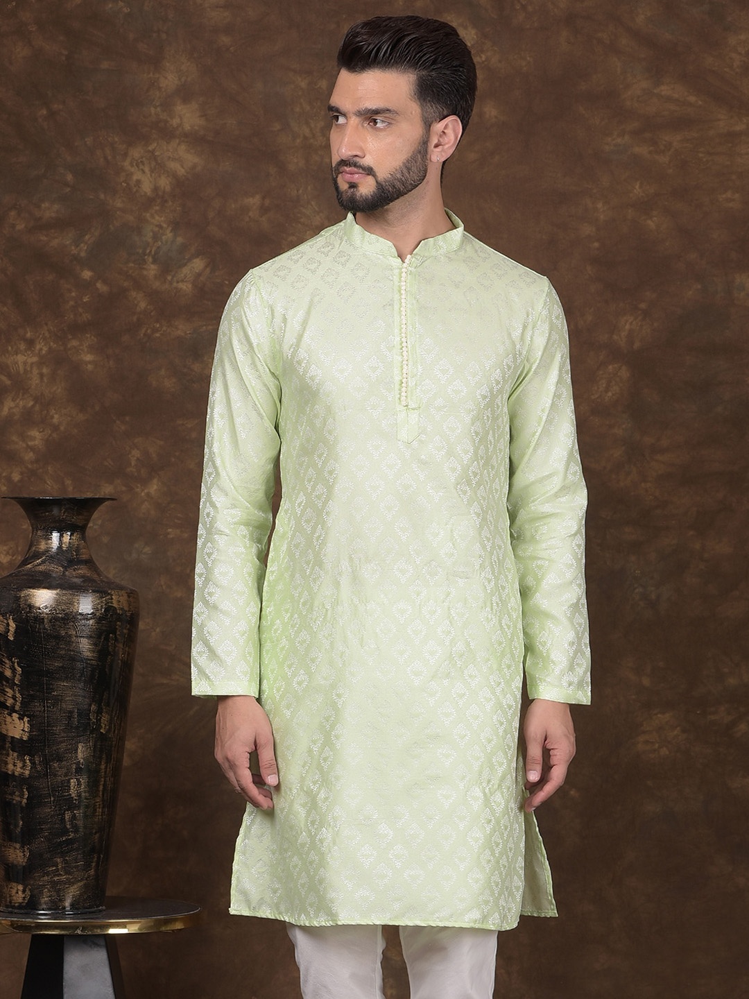 

DEYANN Ethnic Motifs Woven Design Straight Kurta, Green