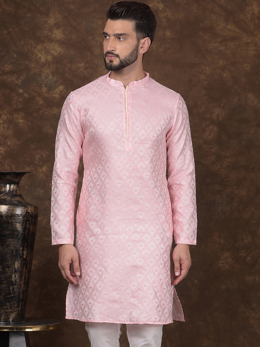 

DEYANN Ethnic Motif Woven Design Jacquard Straight Kurta, Peach