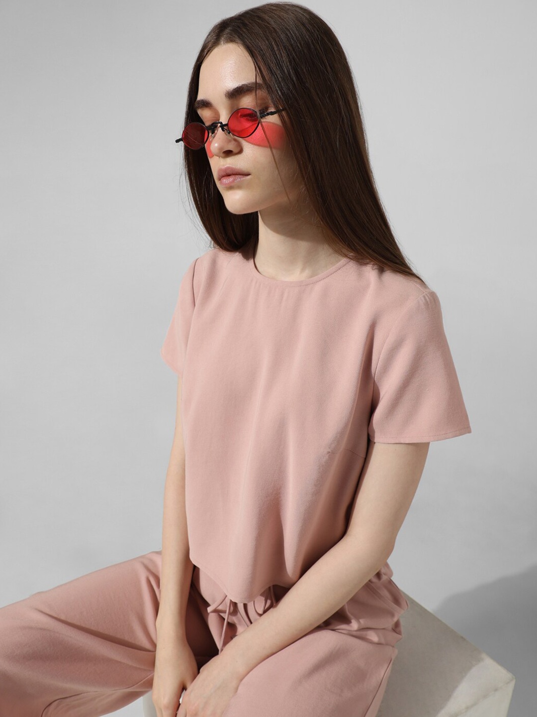 

ONLY Round Neck Short Sleeves Top, Pink
