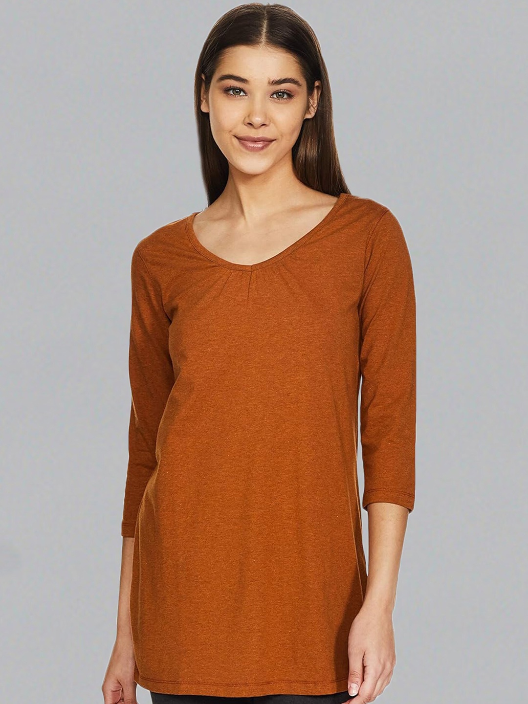 

Dream of Glory Inc Round Neck Three-Quarter Sleeves Bohemian Top, Orange