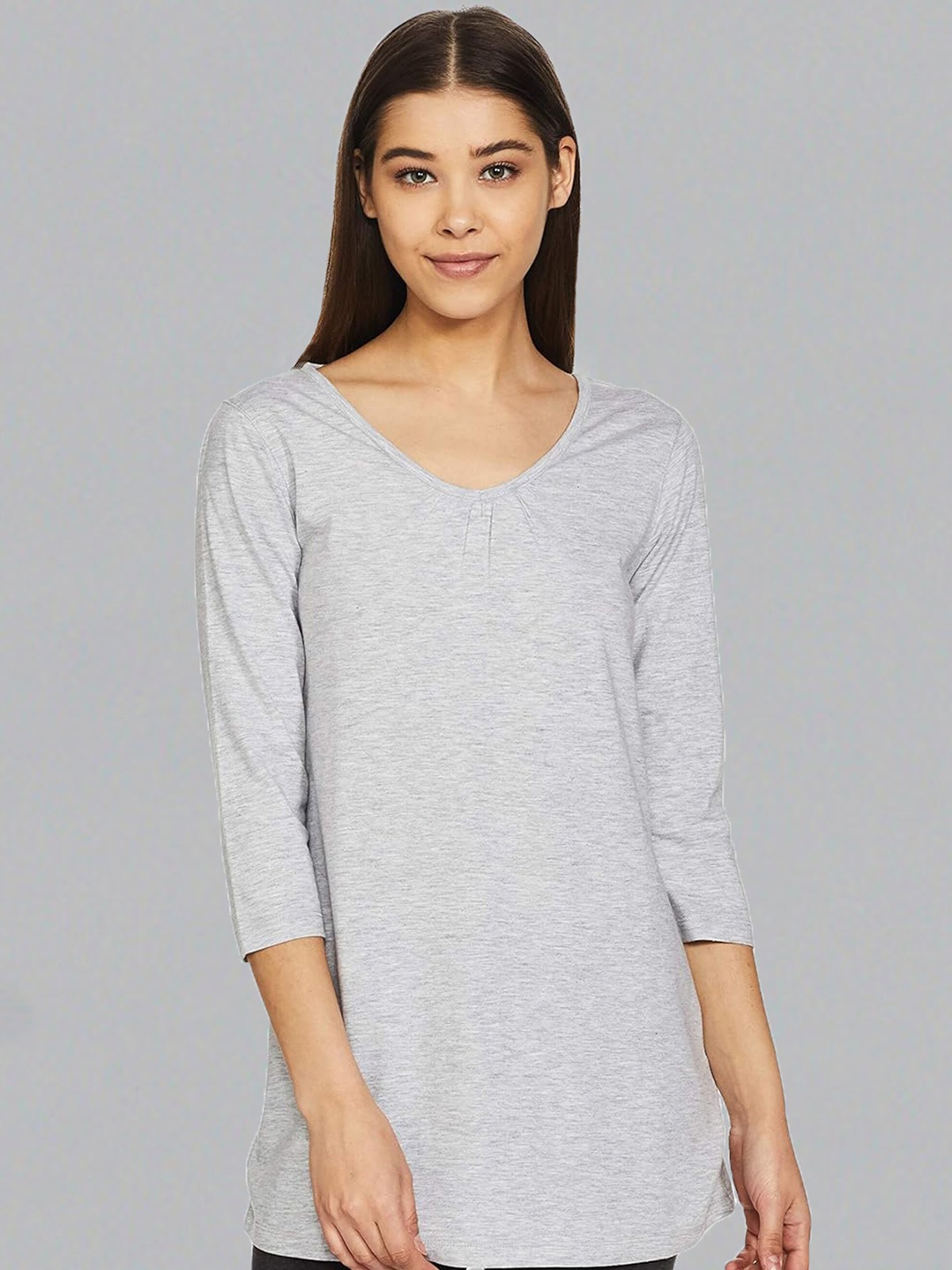 

Dream of Glory Inc Round Neck Three-Quarter Sleeves Bohemian Top, Grey