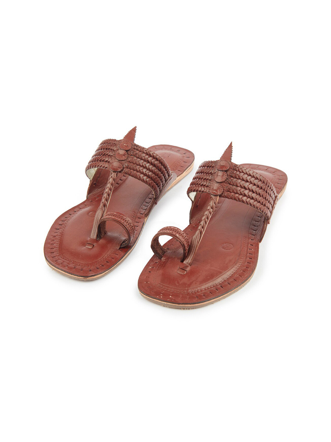 

KORAKARI Textured Leather Kolhapuri Flats, Brown