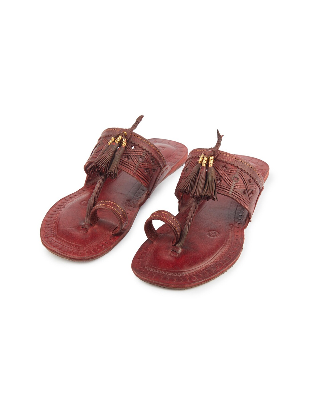 

KORAKARI Textured Leather Kolhapuri Flats, Brown
