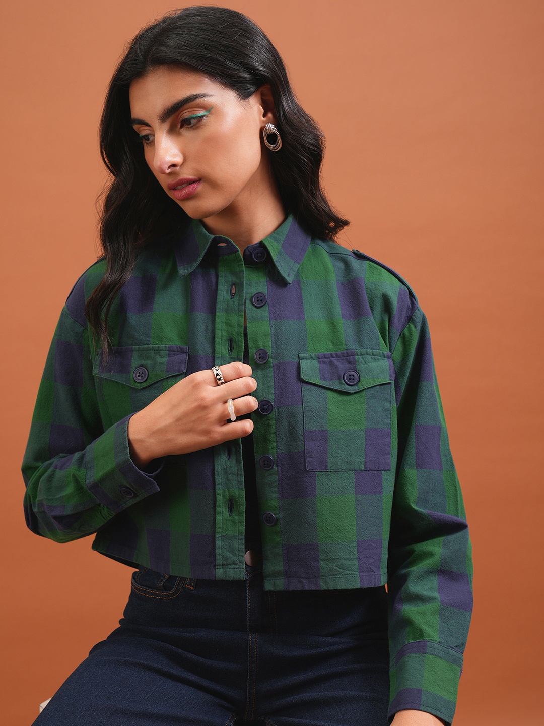 

Tokyo Talkies Boxy Yarn Dye Shirt, Green