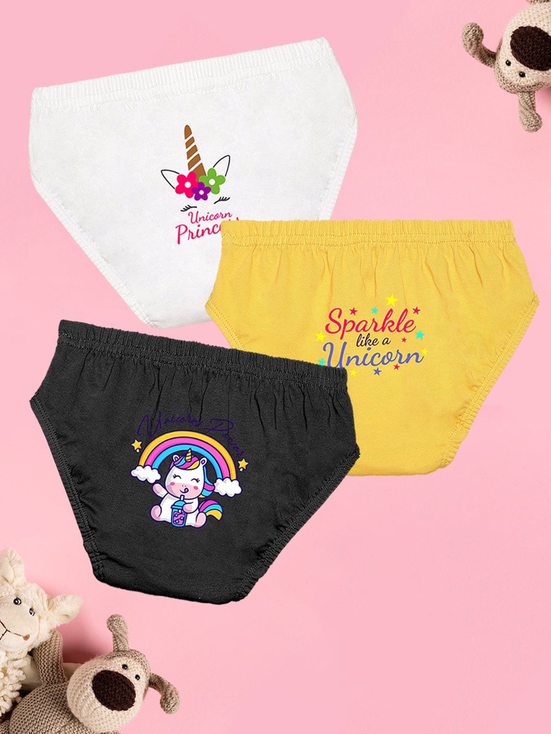 

NUSYL Girls Pack Of 3 Graphic Printed Cotton Briefs, Black