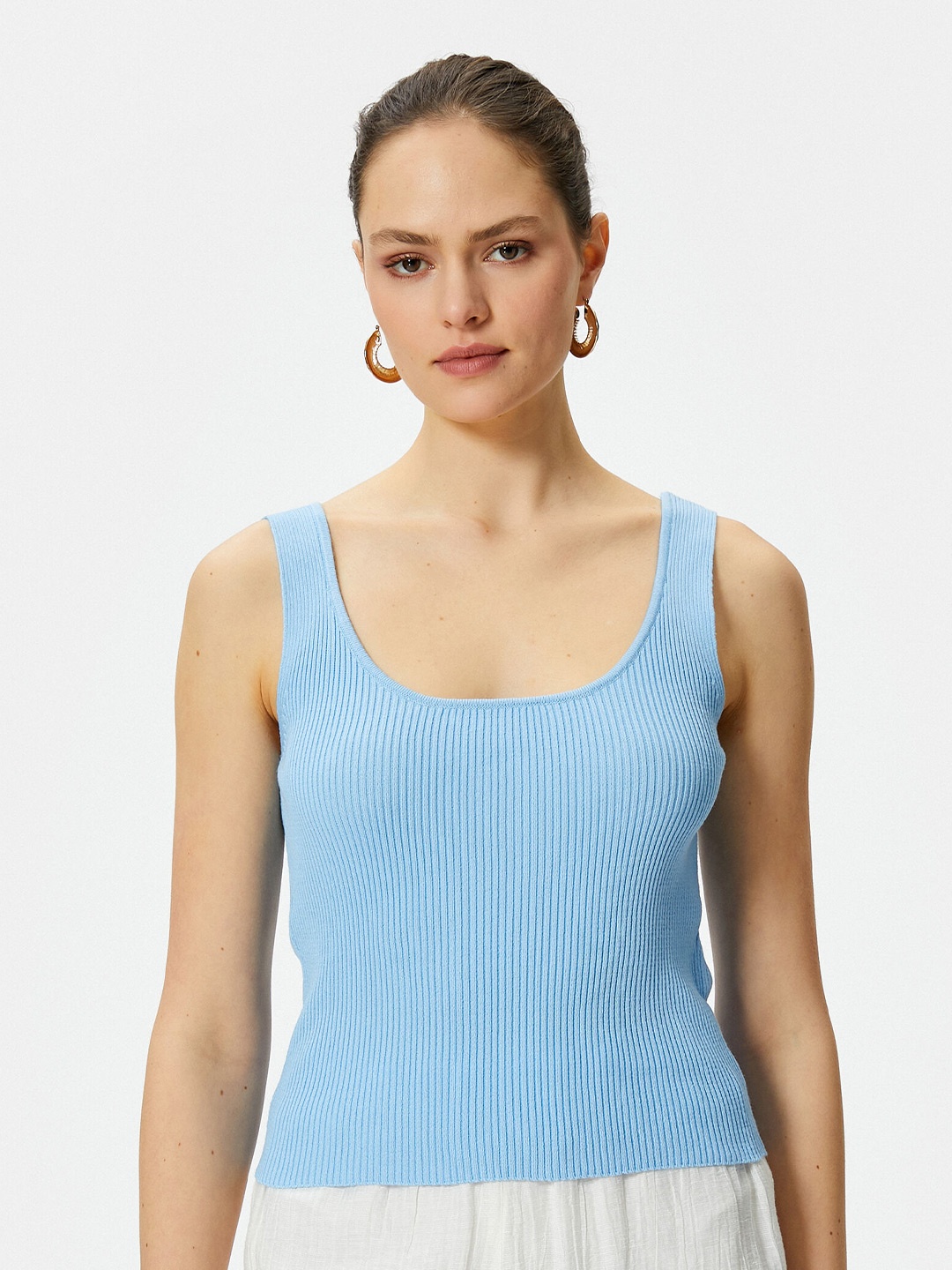 

Koton Scoop Neck Sleeveless Fitted Top, Blue