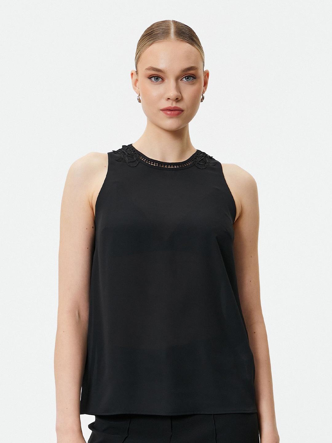 

Koton Round Neck Sleeveless Lace-Up Tank Top, Black