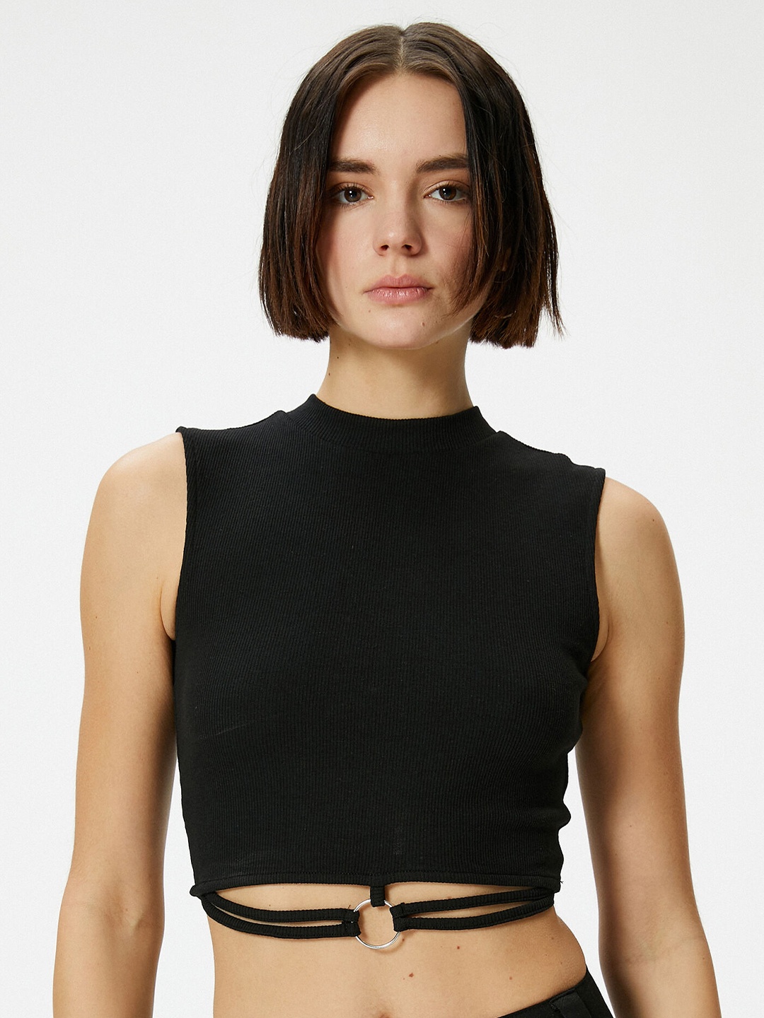 

Koton High Neck Sleeveless Regular Crop Top, Black