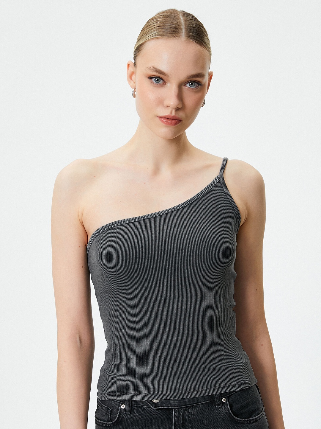 

Koton One Shoulder Sleeveless Cotton Tank Top, Grey