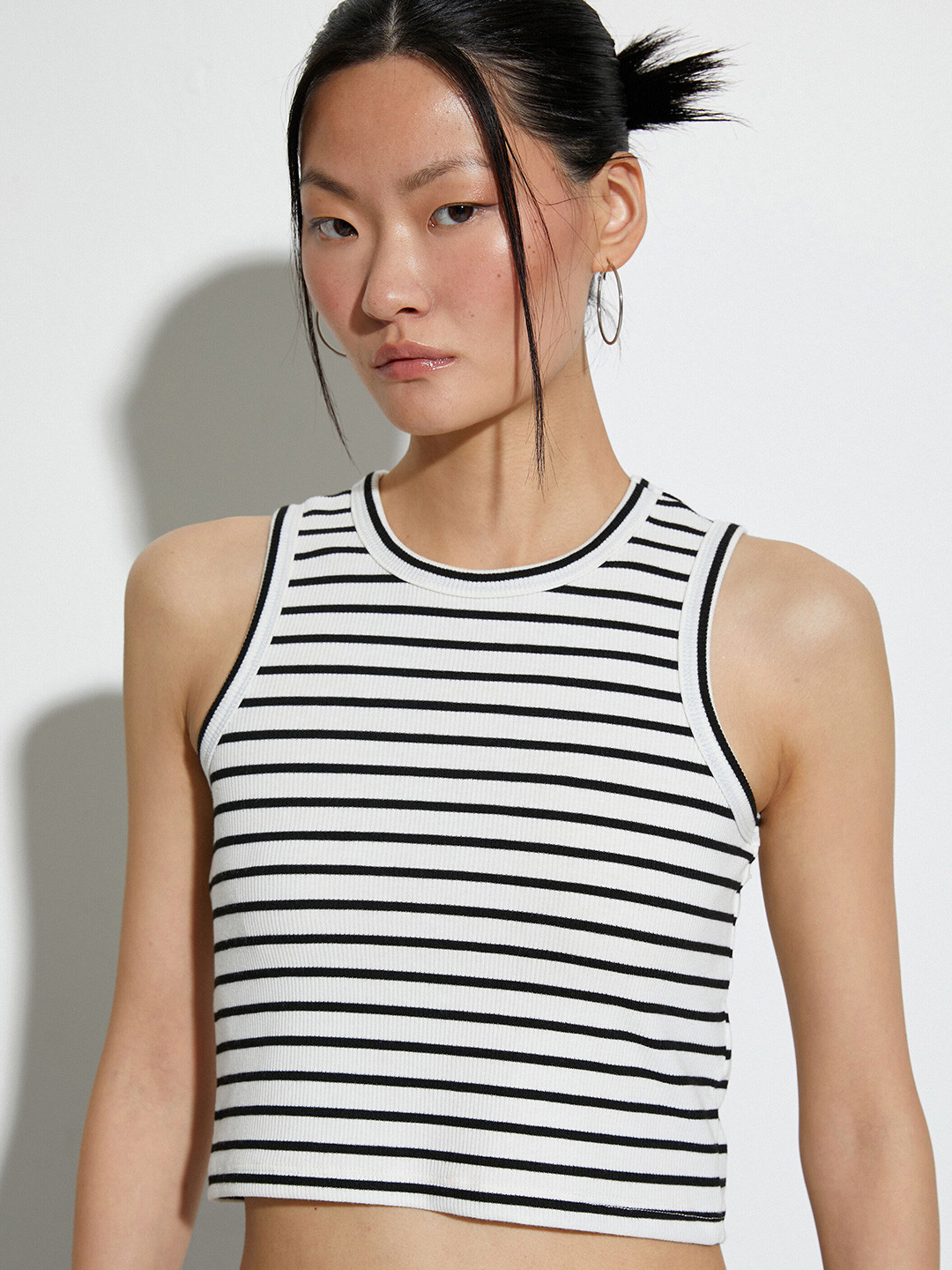 

Koton Striped Round Neck Crop Top, Black