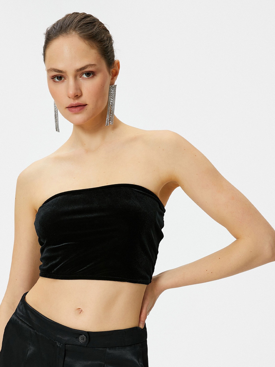 

Koton Strapless Tube Crop Top, Black