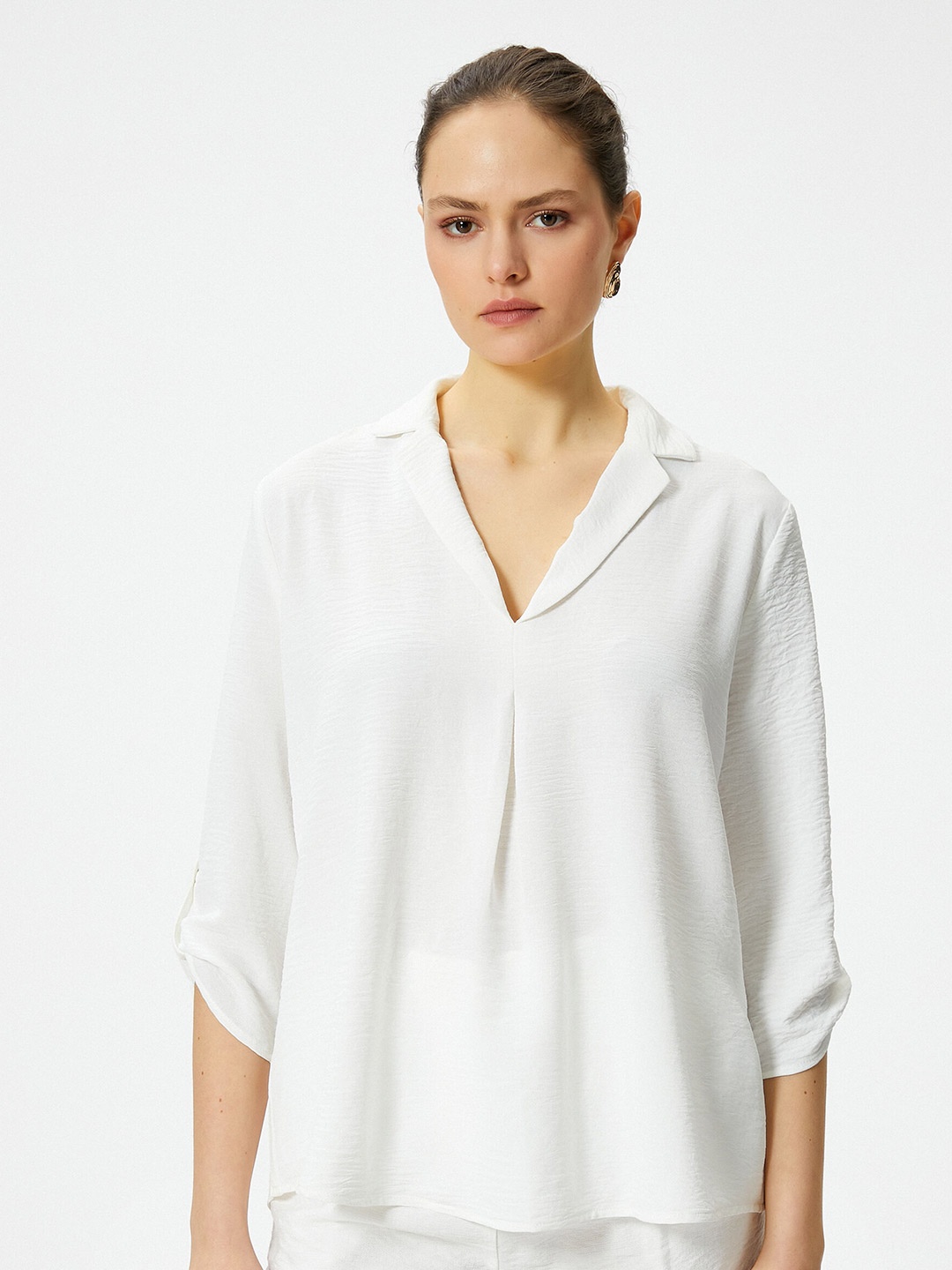 

Koton Roll-Up Sleeves Shirt Style Top, Off white