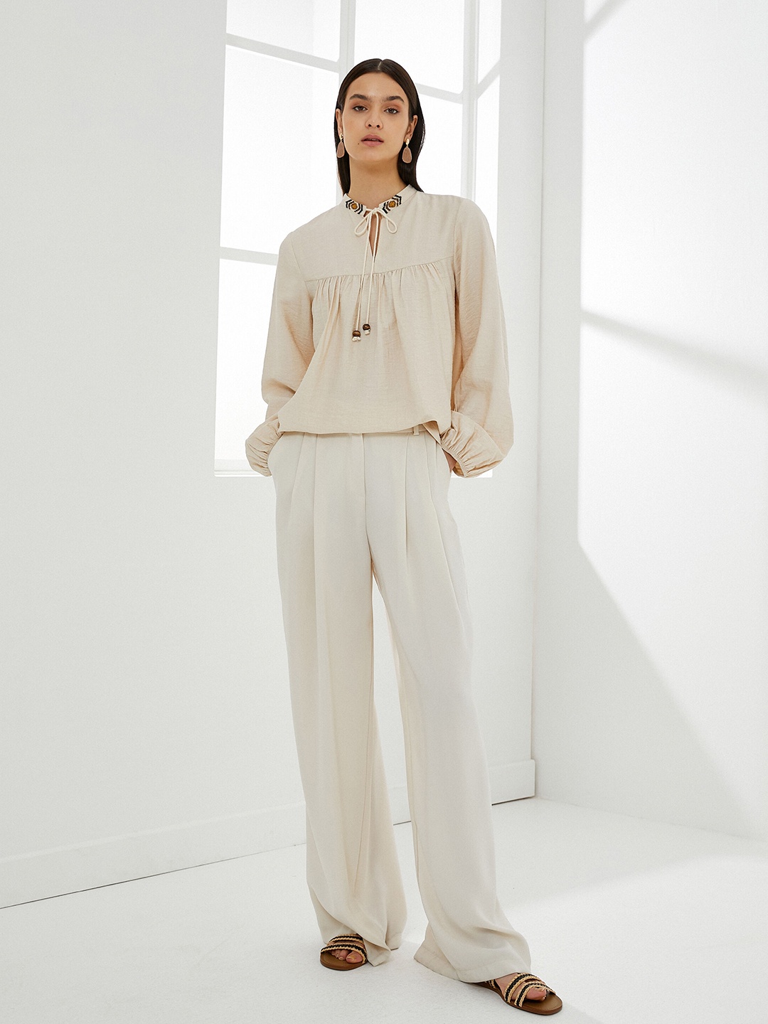 

Koton Tie-Up Neck Top, Beige
