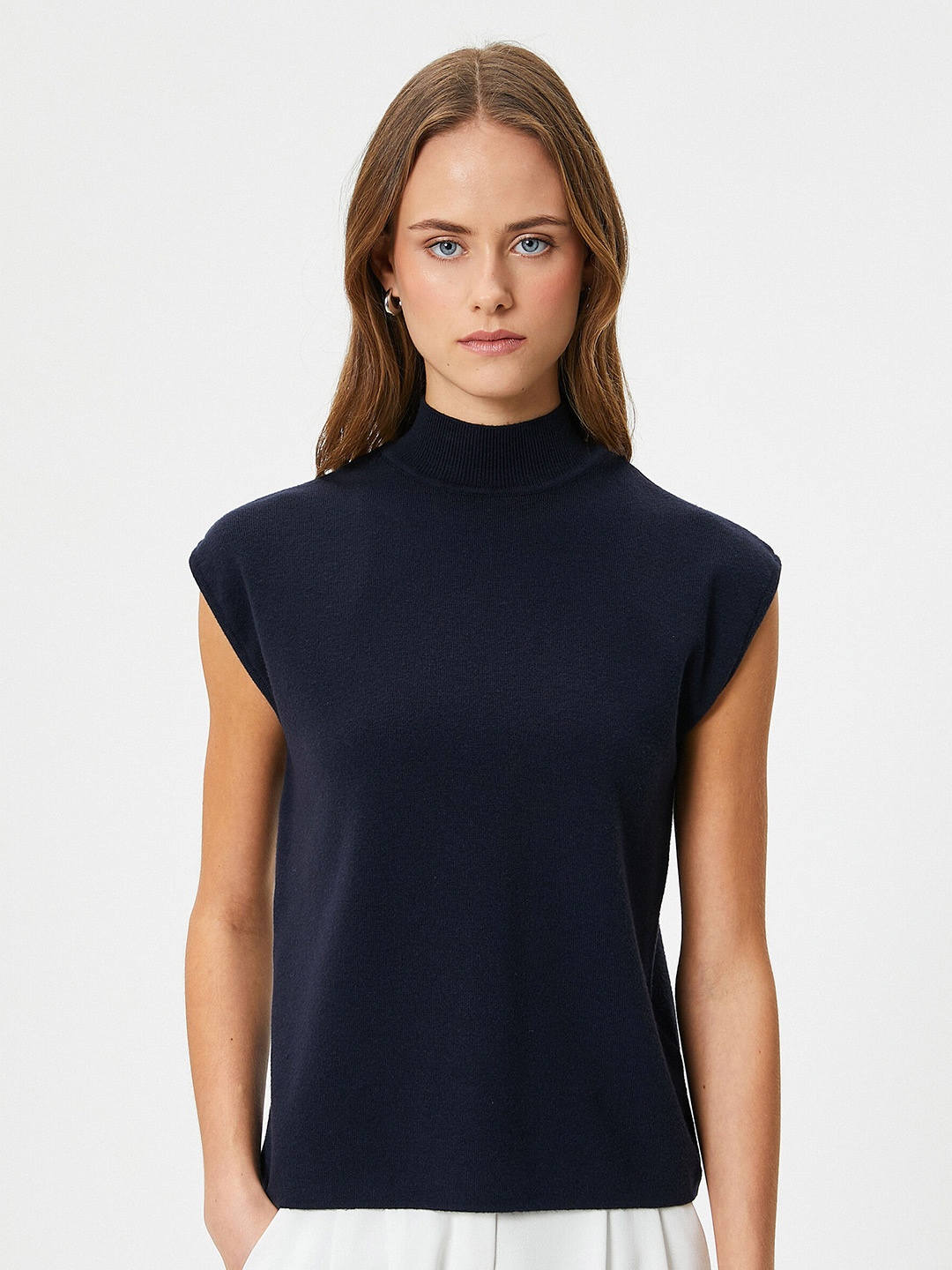 

Koton High Neck Cap Sleeves Top, Navy blue