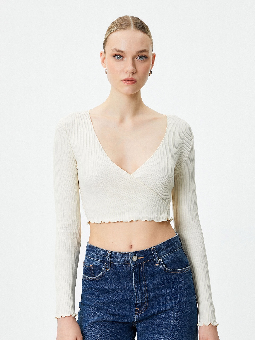 

Koton Striped Crop Top, Beige