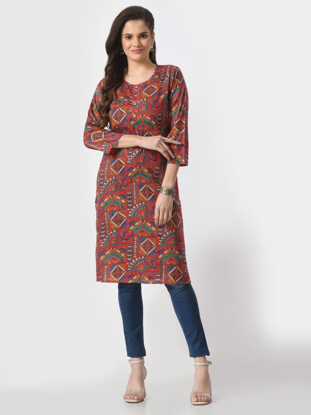 

BAESD Women Floral Printed Floral Kurta, Red