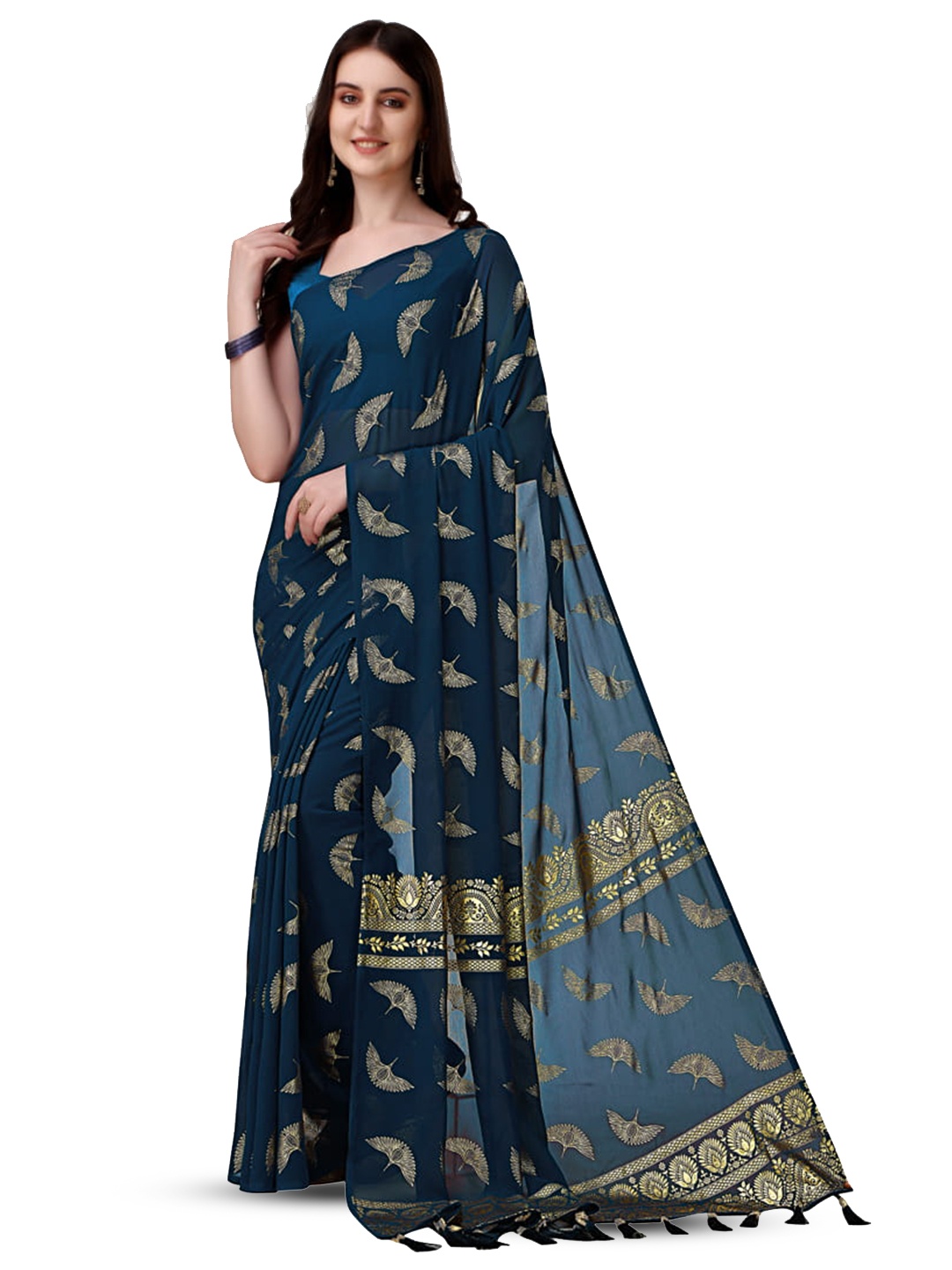 

Marabout Woven Design Printed Banarasi Zari Saree, Blue