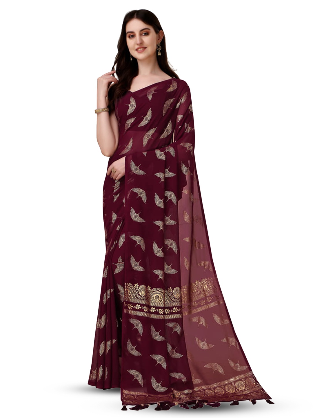 

Marabout Woven Design Printed Banarasi Zari Saree, Maroon