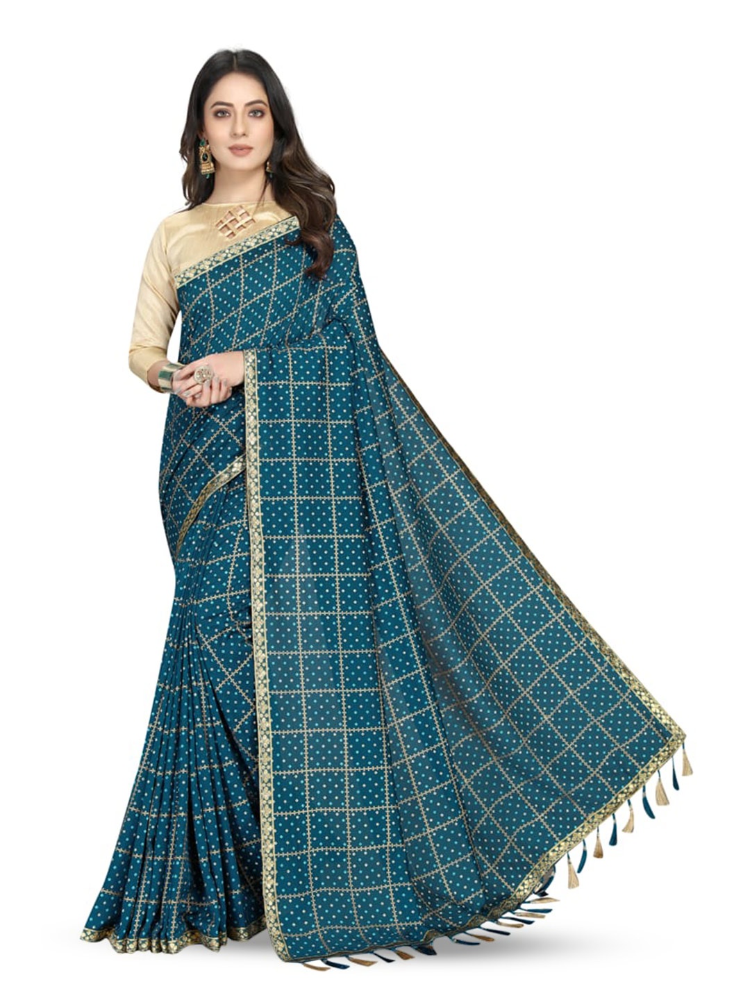 

Marabout Bandhani Printed Sequinned Banarasi Saree, Blue