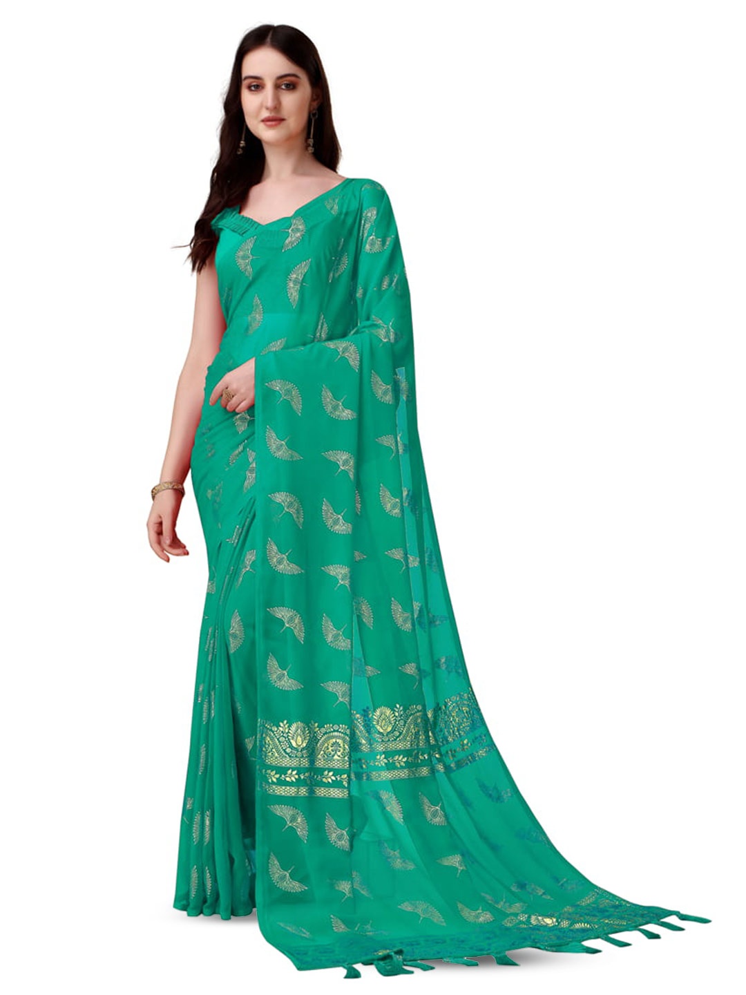 

Marabout Abstract Printed Banarasi Saree, Teal