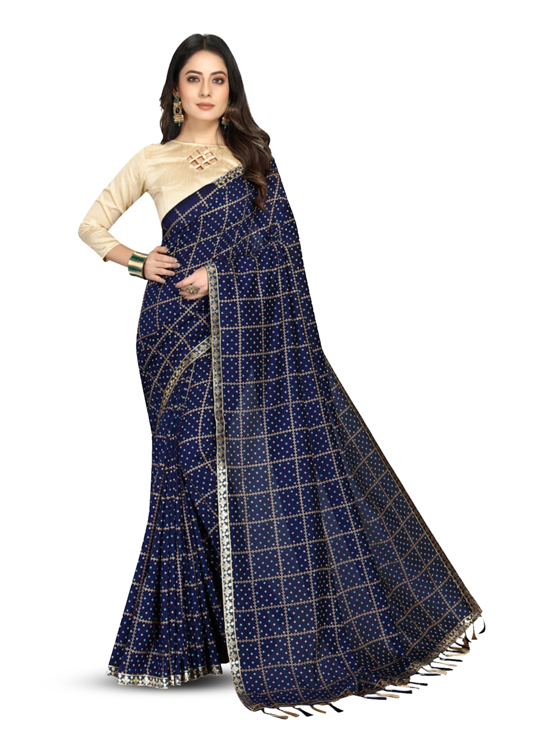 

Marabout Geometric Printed Banarasi Saree, Navy blue