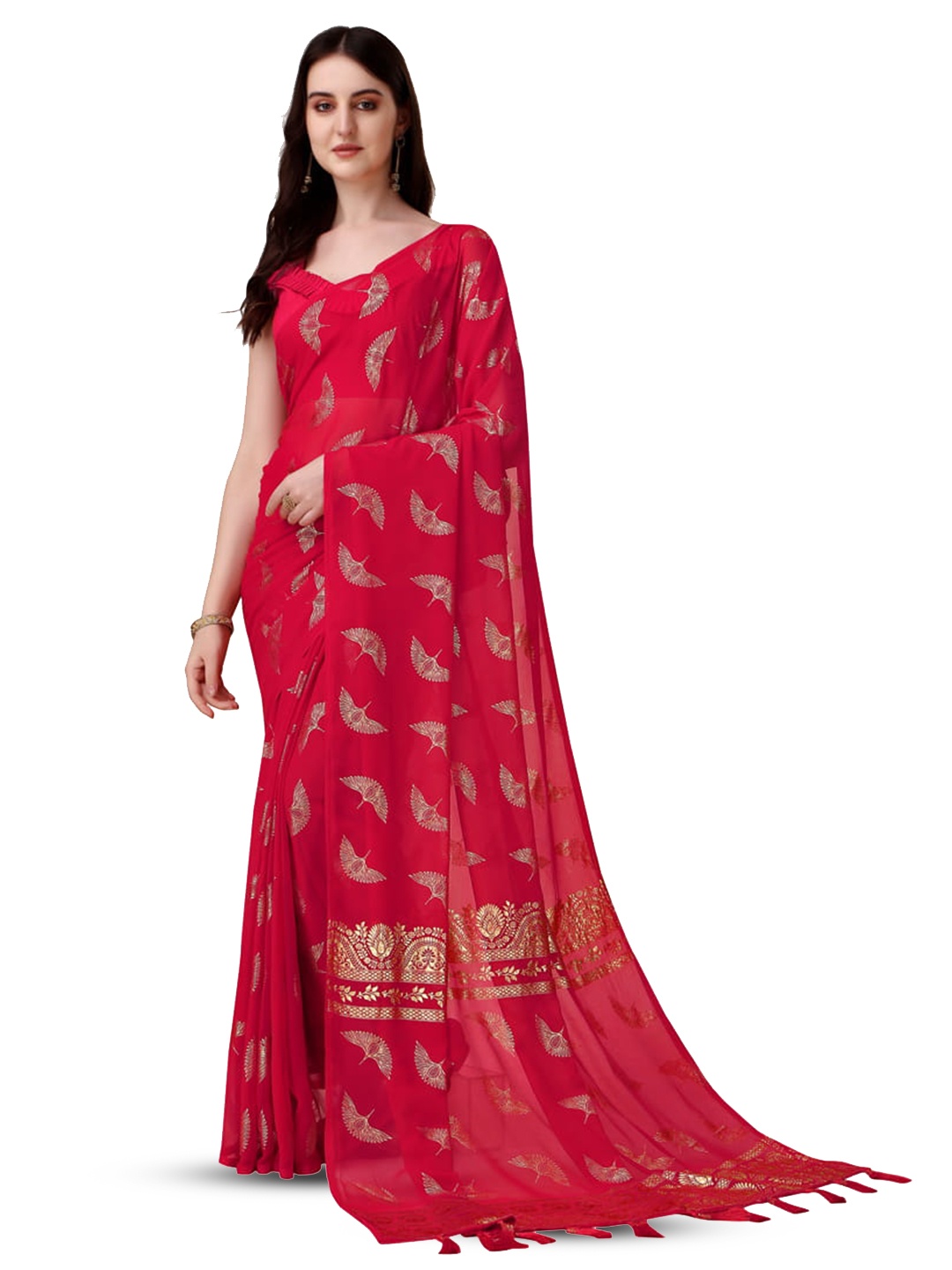 

Marabout Floral Printed Banarasi Zari Saree, Pink