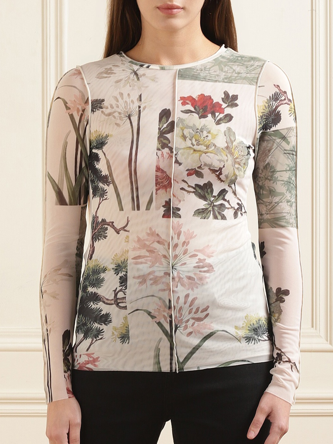 

Ted Baker Floral Print Semi Sheer Top, White
