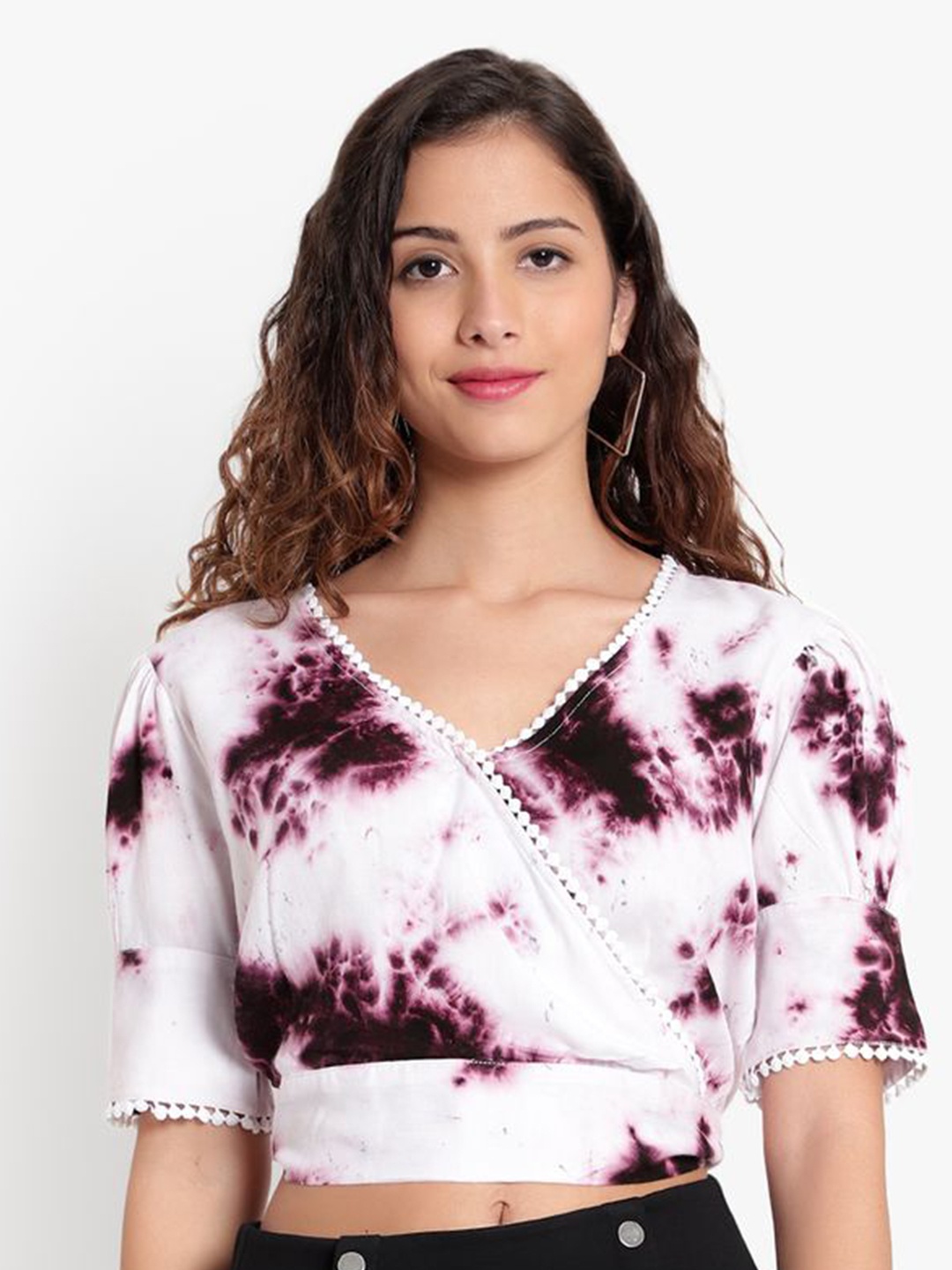

Indietoga Tie and Dye Print Wrap Crop Top, Purple