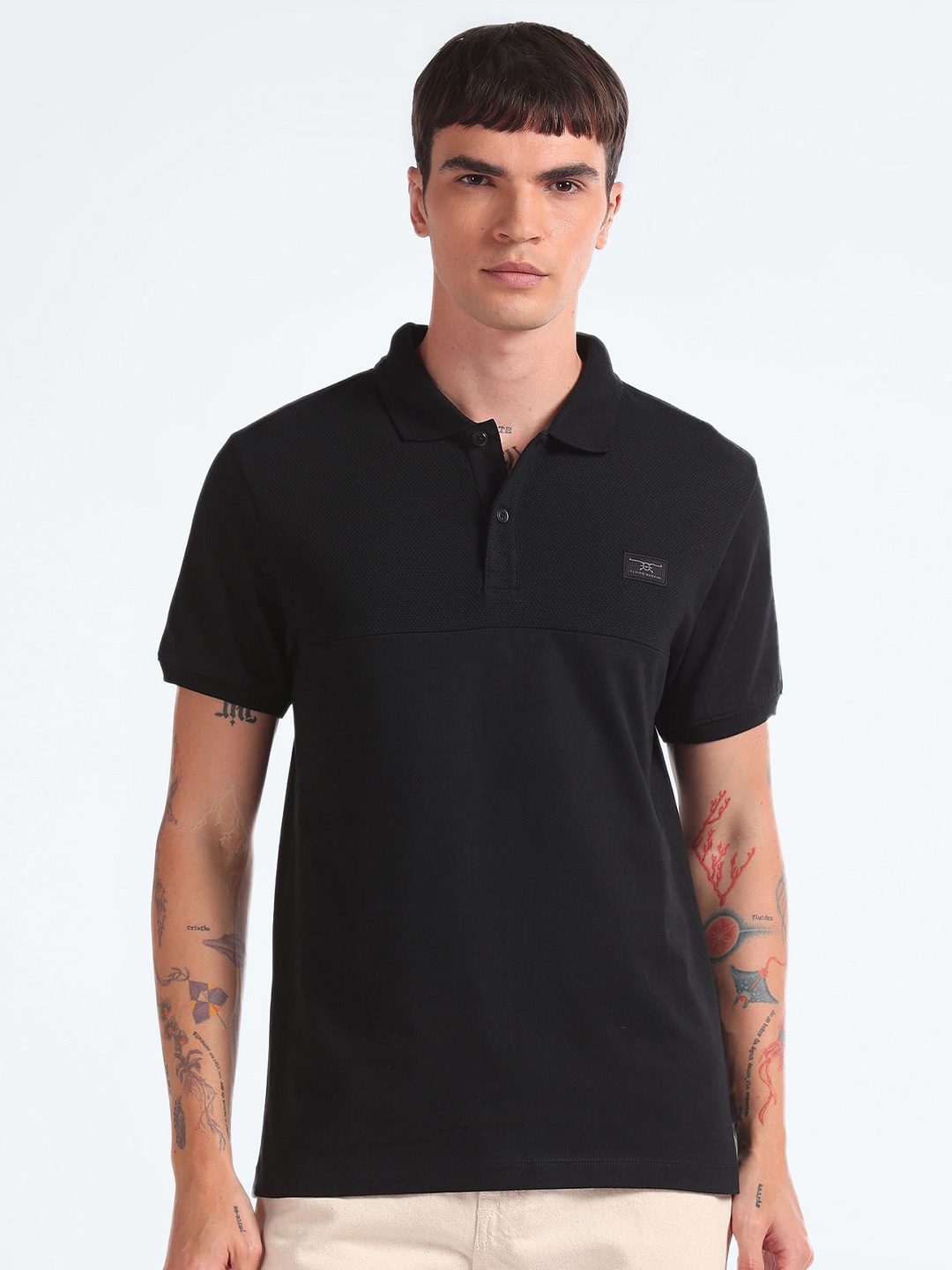 

Flying Machine Relaxed Fit Polo Collar Pure Cotton T-shirt, Black