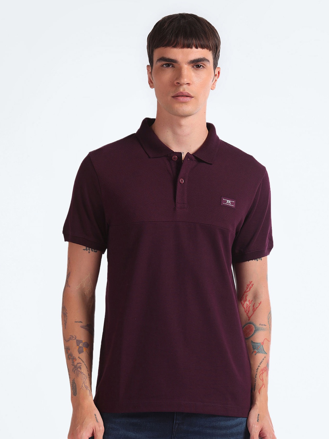 

Flying Machine Polo Collar Pure Cotton T-shirt, Burgundy