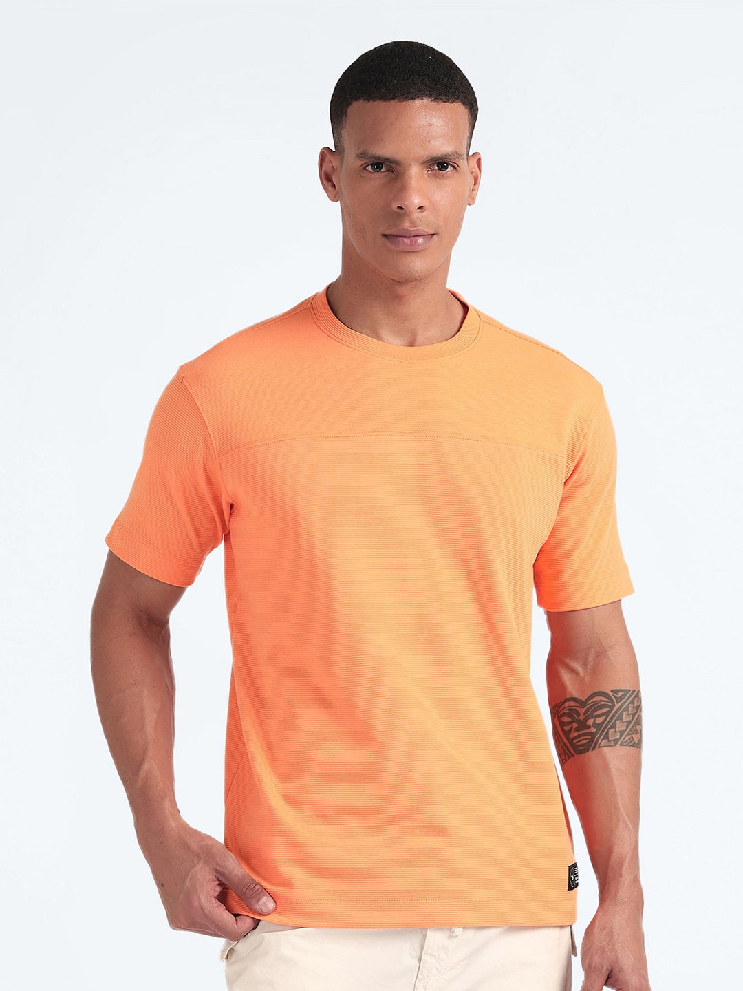 

Flying Machine Self Design Oversized Casual T-shirt, Orange