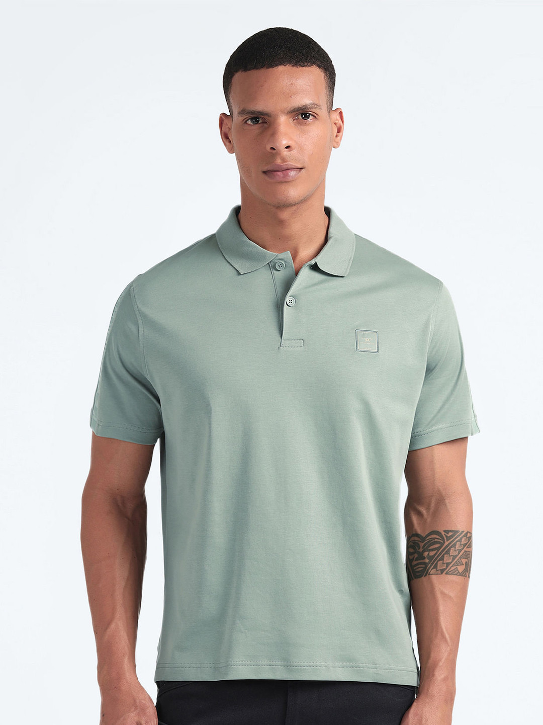 

Flying Machine Polo Collar Pure Cotton T-shirt, Green