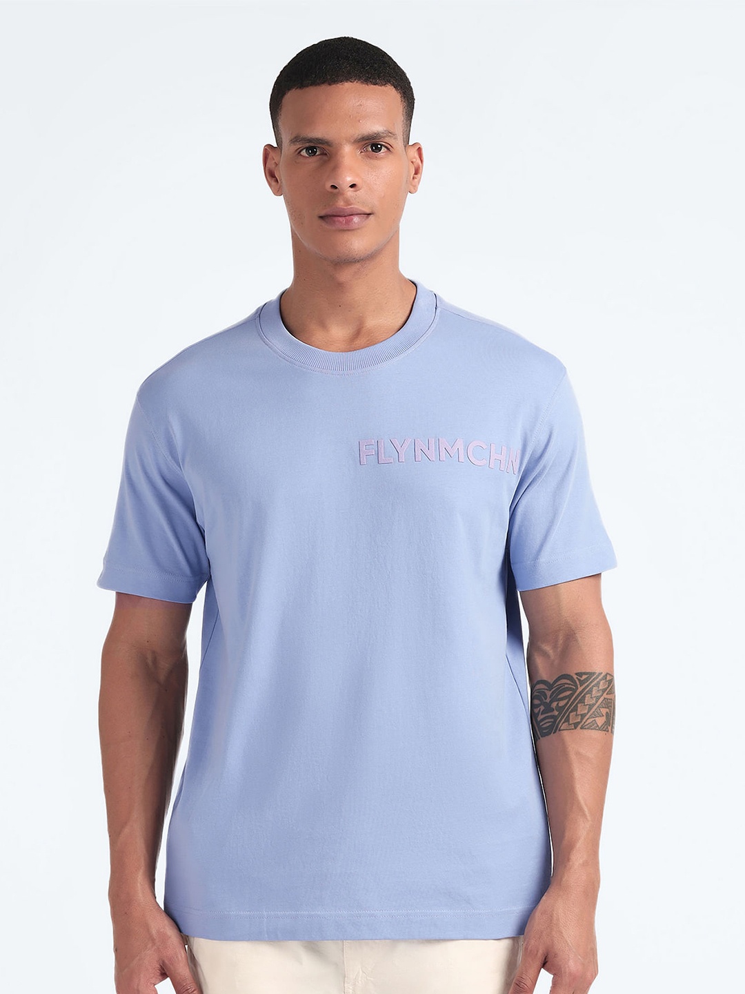 

Flying Machine Men Typography Oversized Pure Cotton T-Shirt, Blue