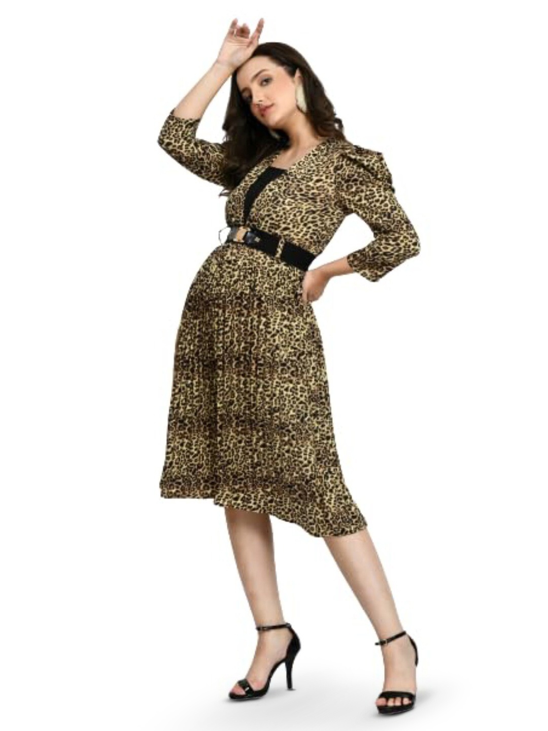 

BAESD Animal Printed Georgette Fit & Flare Dress, Brown