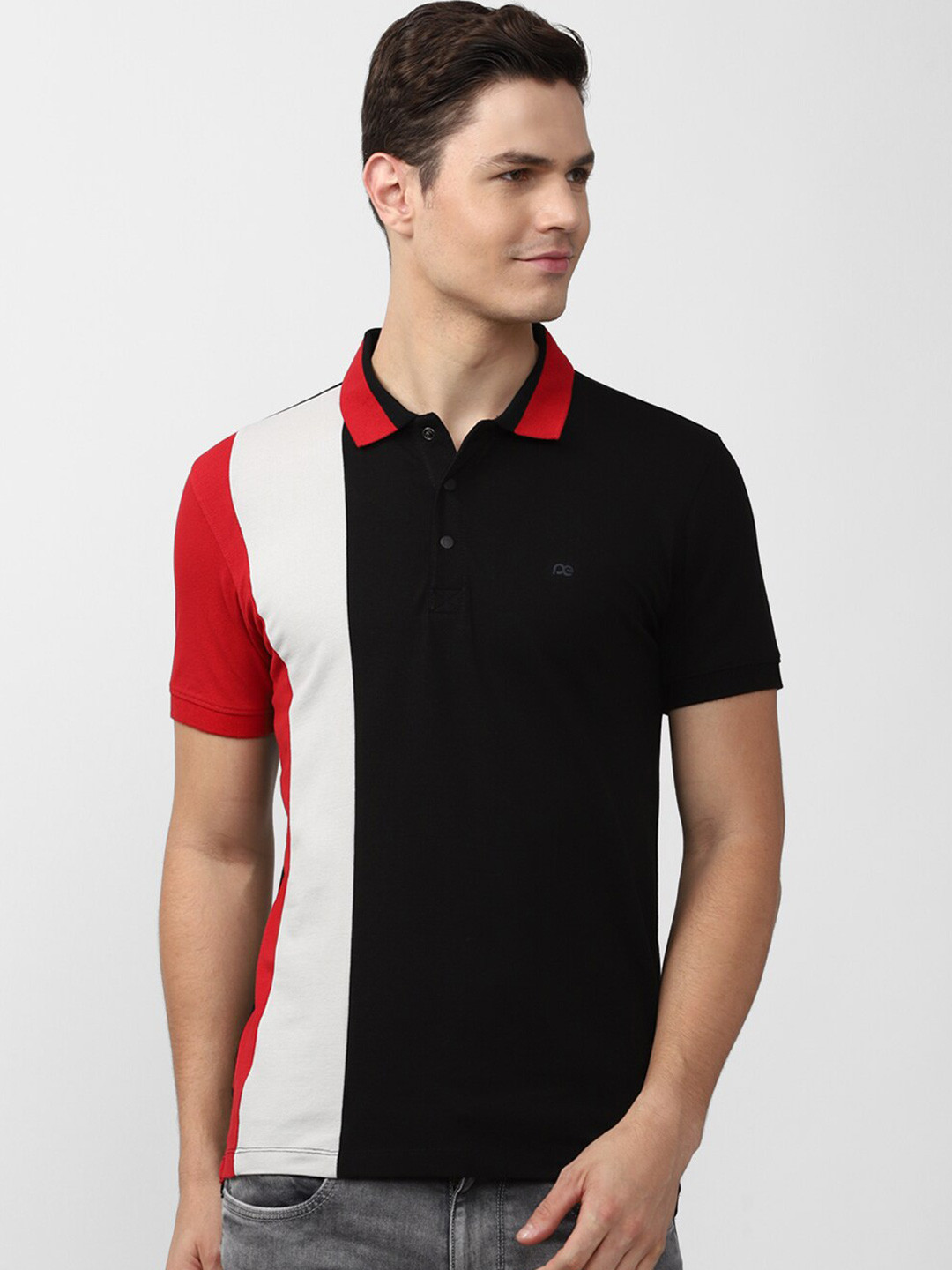 

Peter England Casuals Colourblocked Polo Collar Slim Fit Cotton T-shirt, Black