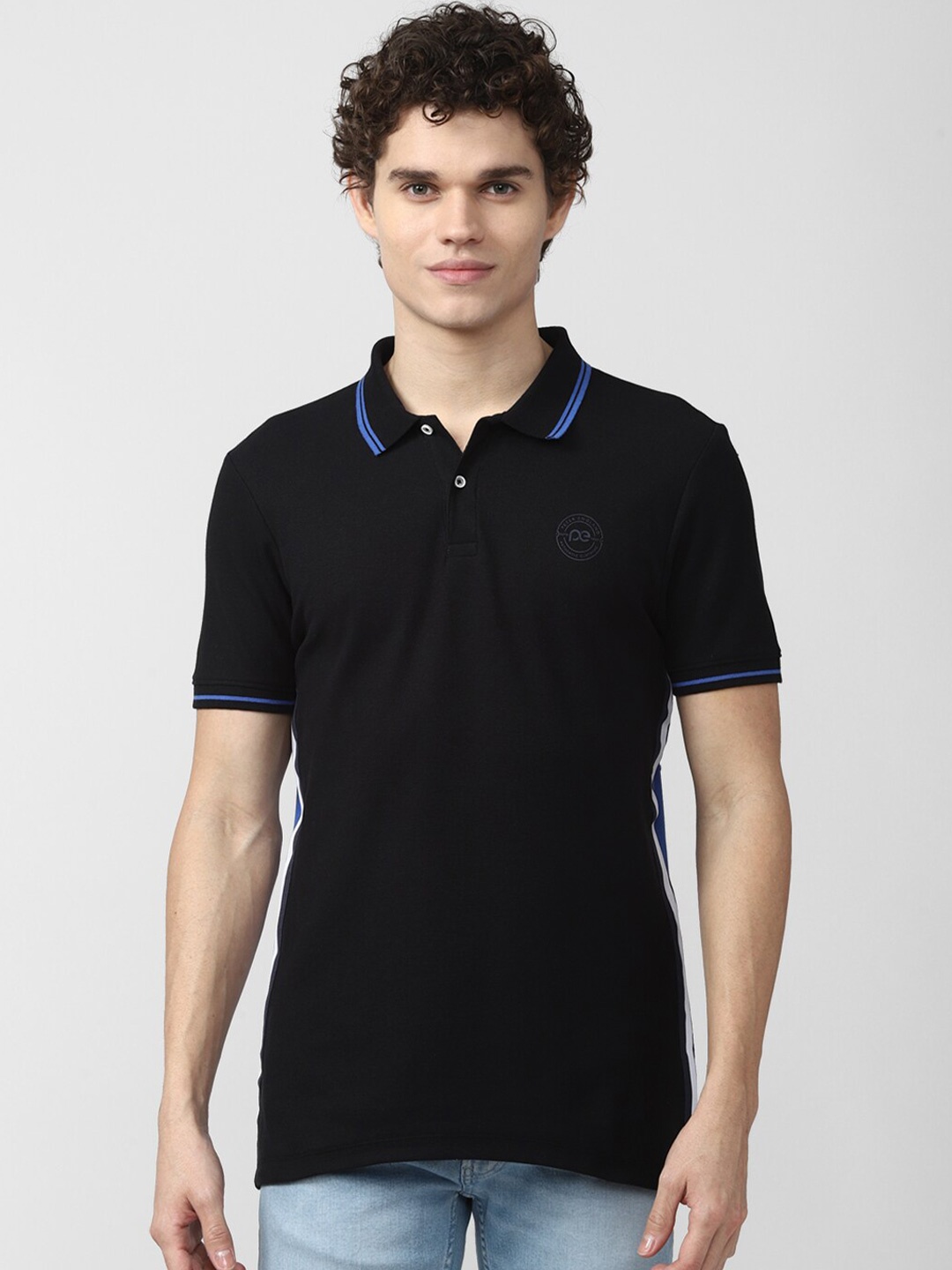 

Peter England Casuals Colourblocked Polo Collar Slim Fit T-shirt, Black
