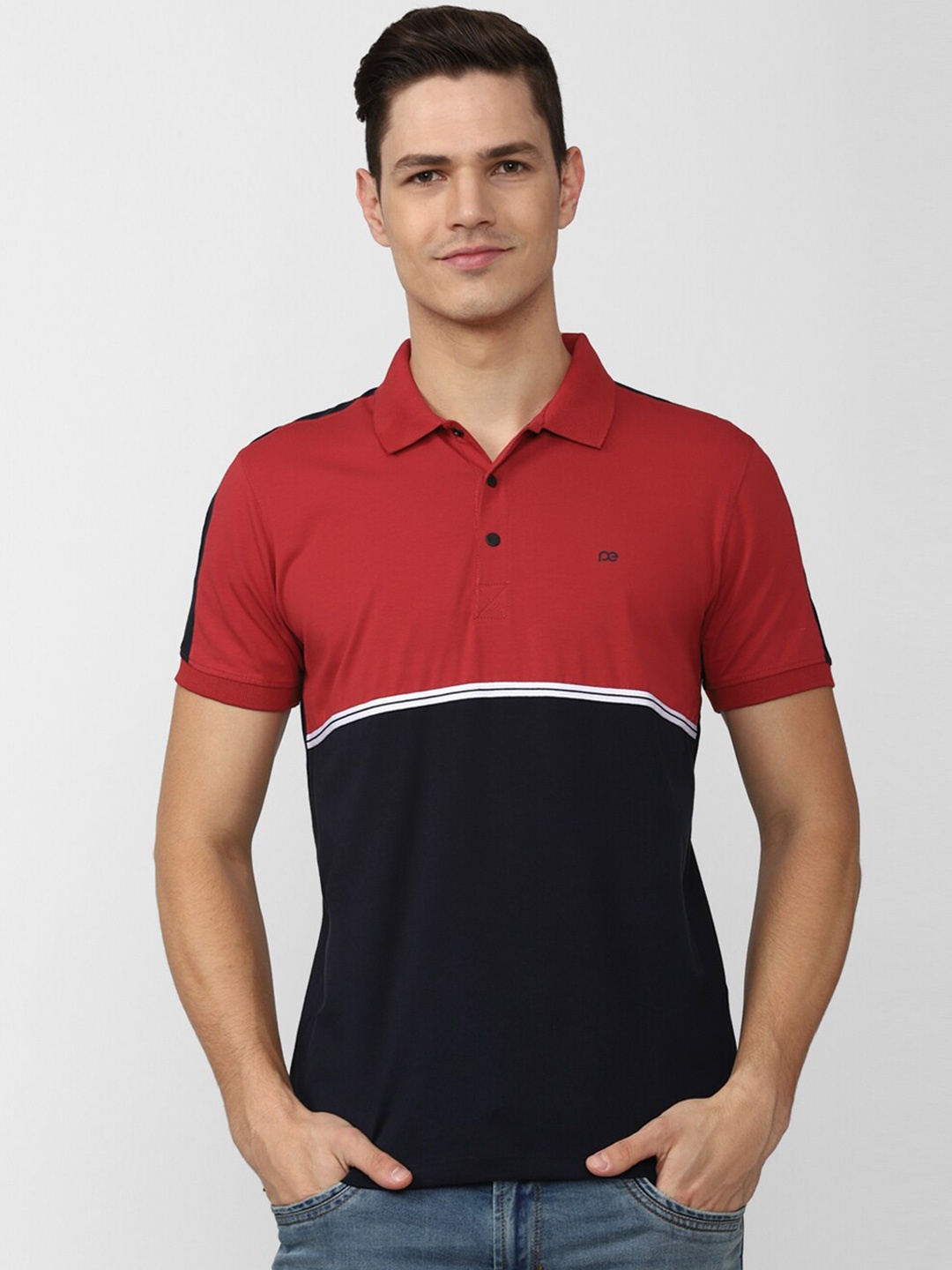 

Peter England Casuals Colourblocked Polo Collar Slim Fit Cotton T-shirt, Maroon