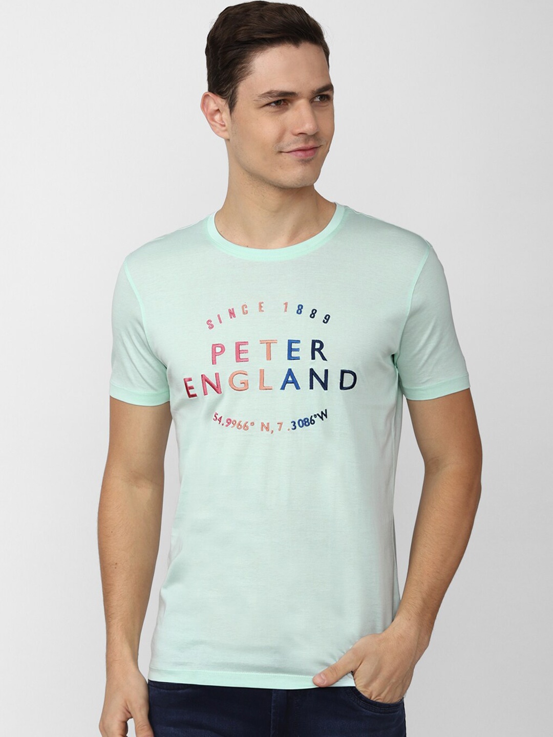 

Peter England Casuals Typography Printed Slim Fit Cotton T-shirt, Green