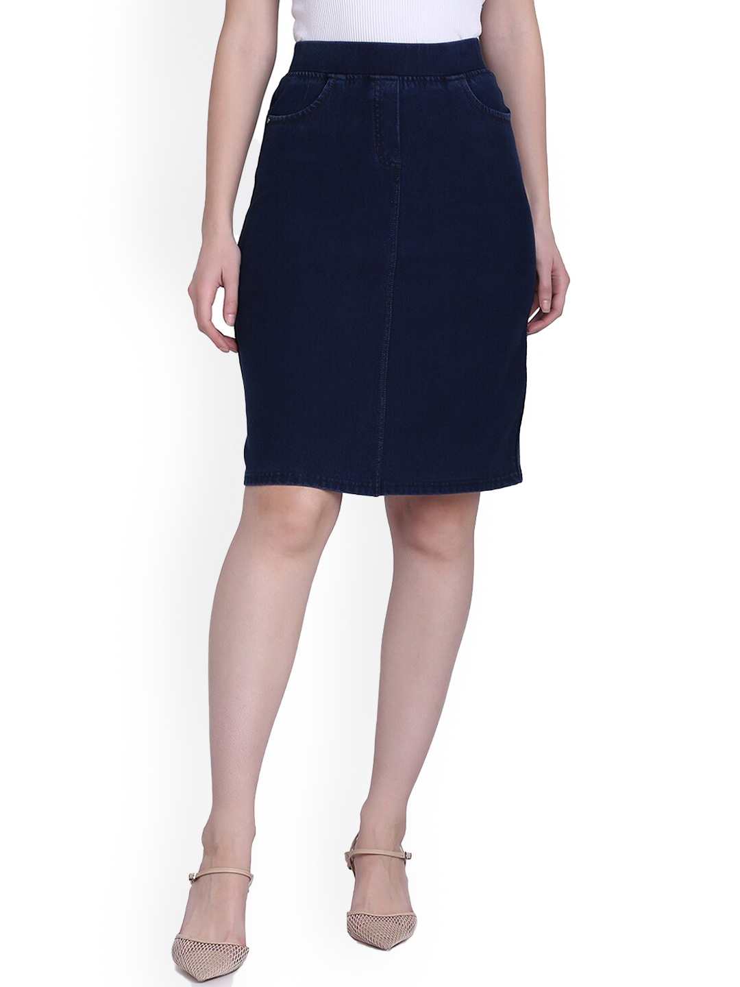 

SPIFFY Straight Knee Length Skirt, Blue